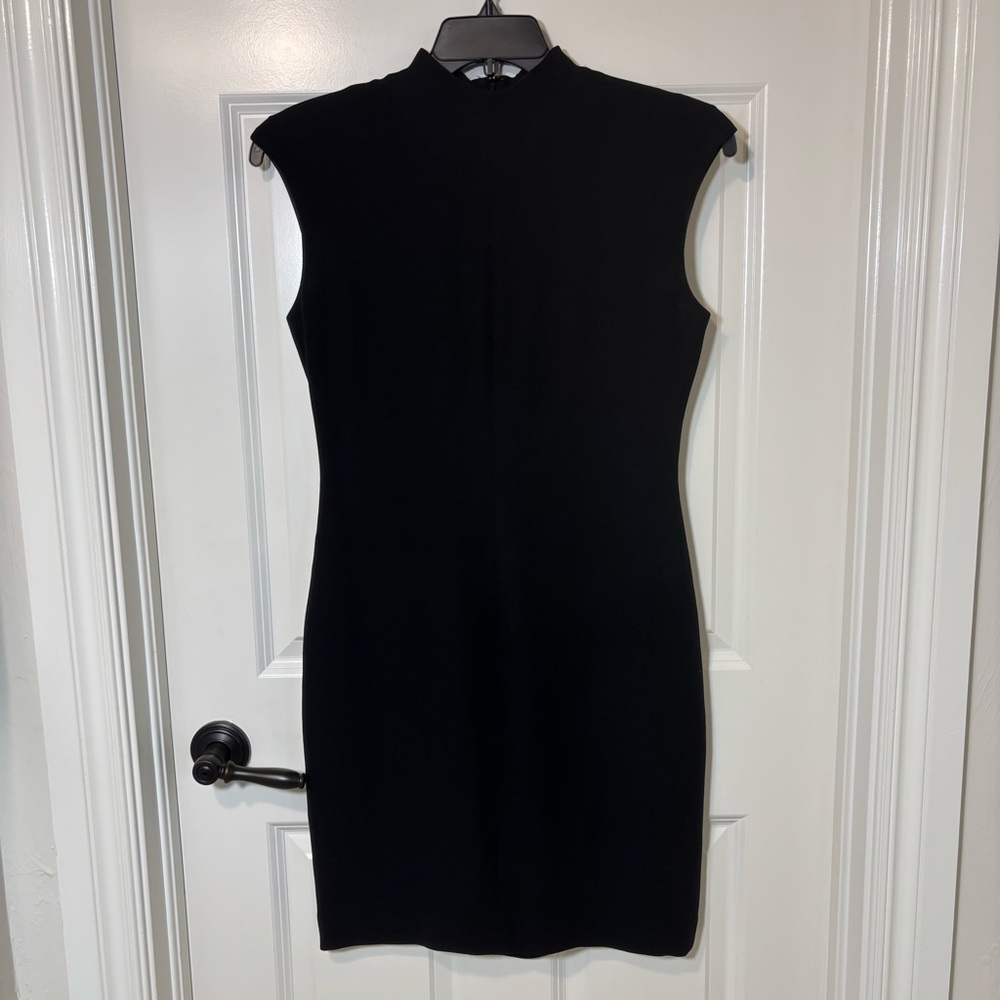 Lafayette 148 New York Mock Neck Sleeveless Black Stretch Silk Sheath Dress 6
